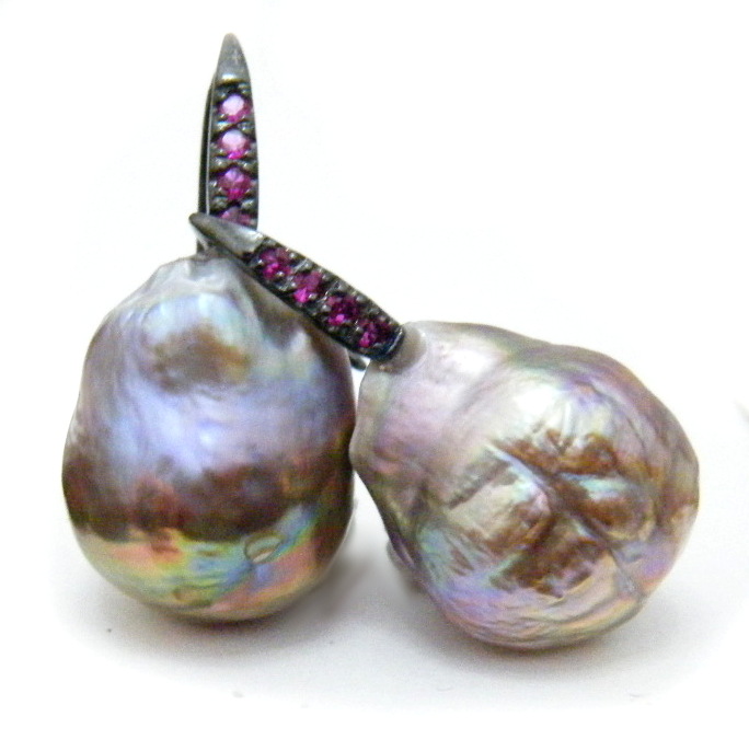 Huge Purple Ripple Drops on oxydised Silver Hooks Earrings